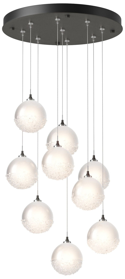 Fritz Globe 20.5"W 9-Light Natural Iron Long Pendant w/ Frosted Glass