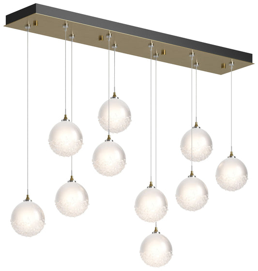 Fritz Globe 9.4"W 10-Light Modern Brass Long Pendant w/ Frosted Glass