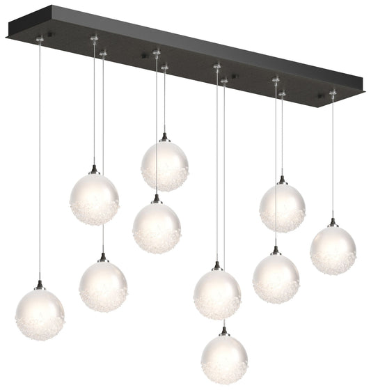 Fritz Globe 9.4"W 10-Light Natural Iron Long Pendant w/ Frosted Glass