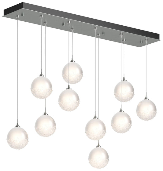 Fritz Globe 9.4"W 10-Light Vintage Platinum Long Pendant w/ Frosted Sh