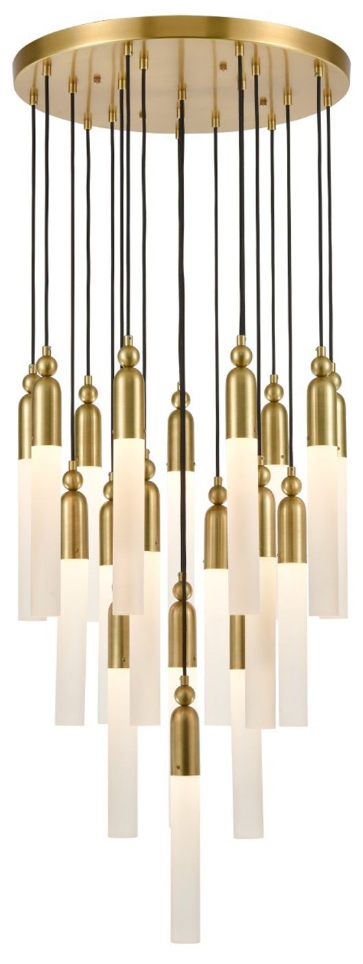 Fusion 19-Light 25 Inch Cylindrical Glass Aged Brass Multi Pendant