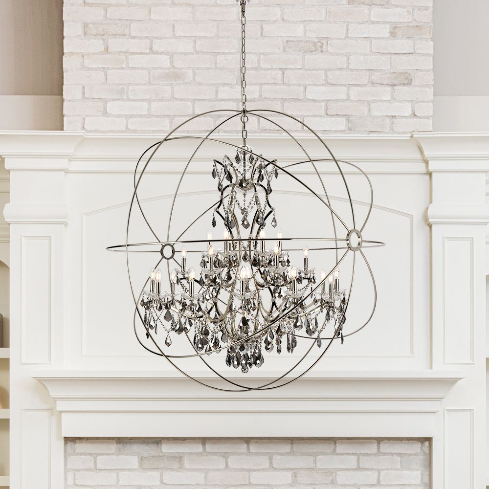 Geneva 25 Lt Polished Nickel Chandelier Silver Shade (Grey)
