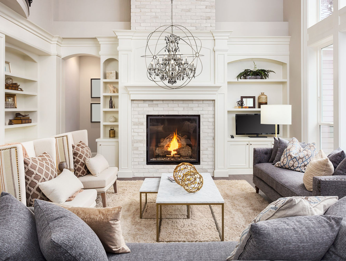 Geneva 25 Lt Polished Nickel Chandelier Silver Shade (Grey)