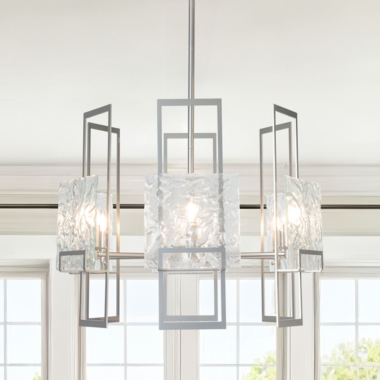 Geo 31.3" Wide 6-Light Sterling Pendant With Clear Glass Shade