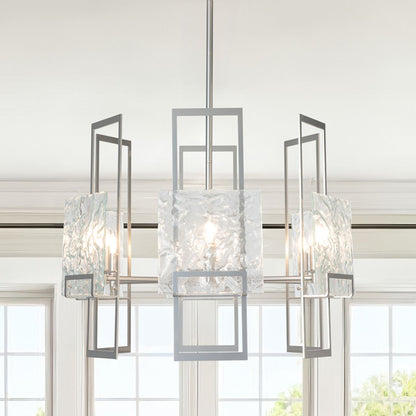 Geo 31.3" Wide 6-Light Sterling Pendant With Clear Glass Shade