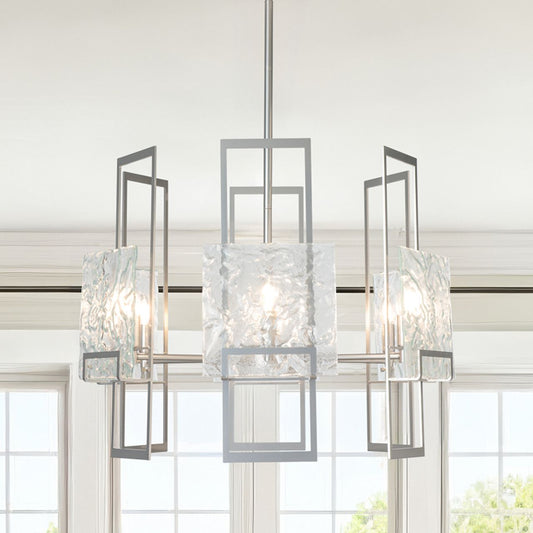 Geo 31.3" Wide 6-Light Sterling Pendant With Clear Glass Shade