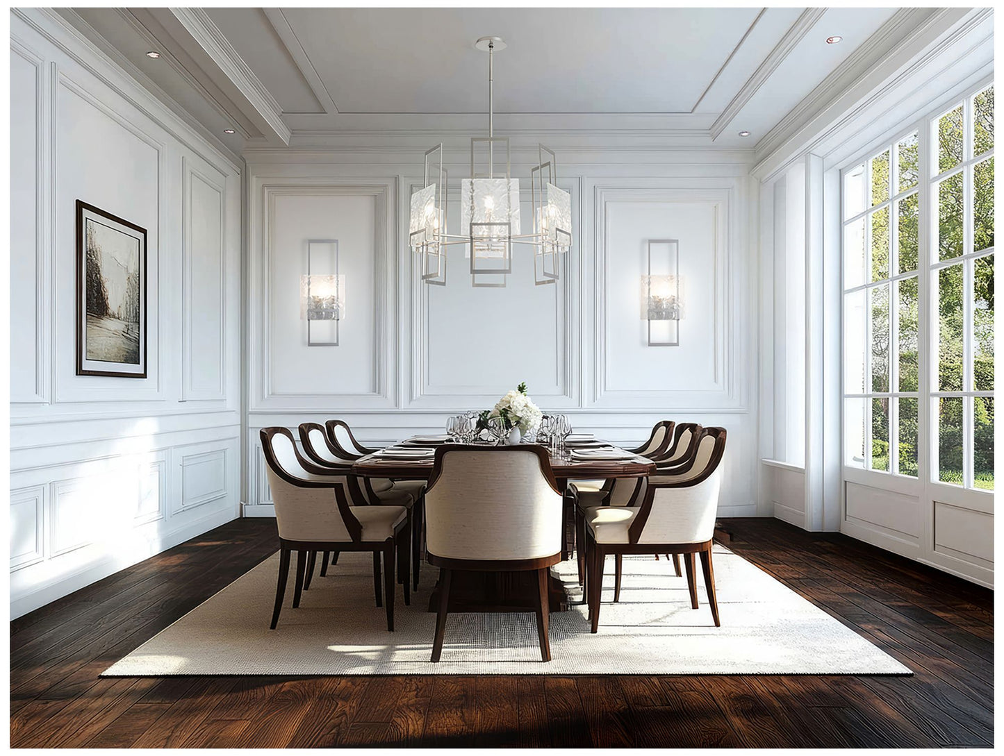 Geo 31.3" Wide 6-Light Sterling Pendant With Clear Glass Shade