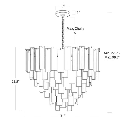 Glacier 31" Wide Nickel Glass Cascade 16-Light Chandelier