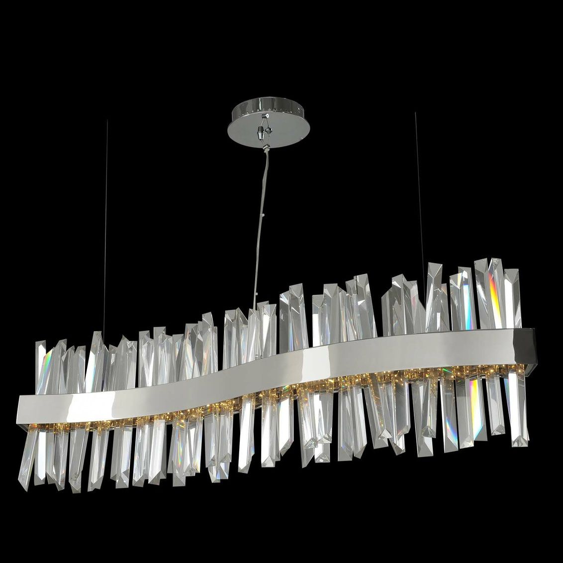 Glacier 42"W Chrome Crystal Wave LED Island Pendant Light