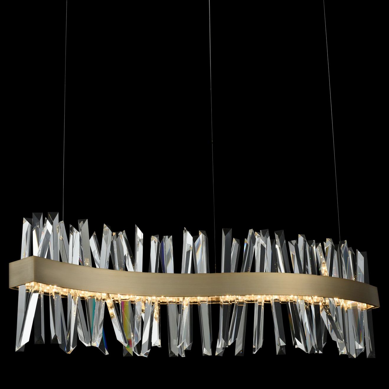 Glacier 42"W Gold LED Crystal Kitchen Island Light Pendant