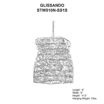 Glissando 11.5"H x 9"W 1-Light Crystal Pendant in Polished Stainl