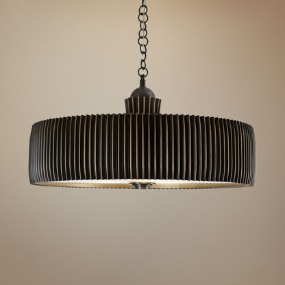 Global Views Crimp 32" Wide Bronze Drum Pendant Light