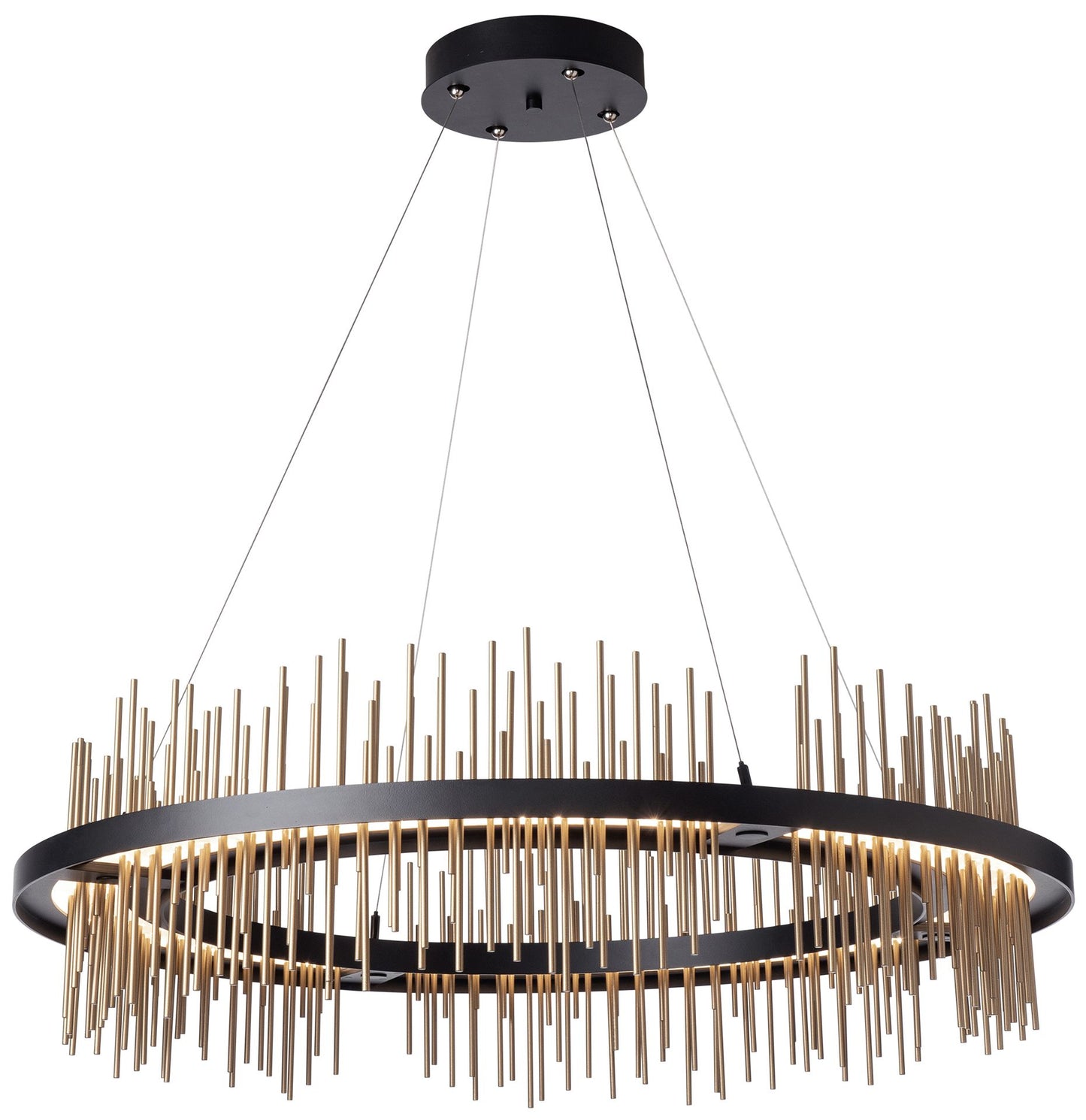 Gossamer Circular LED Pendant - Black - Gold Accents - Standard Height