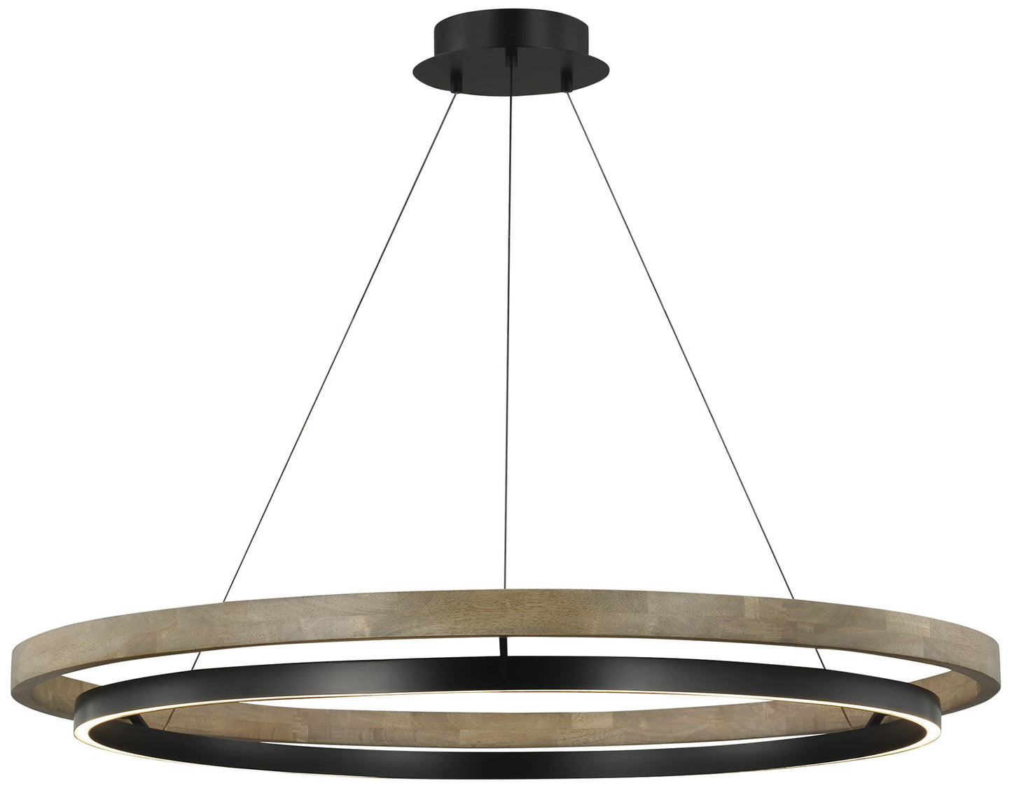 Grace 48"W Matte Black and Weathered Oak LED Chandelier