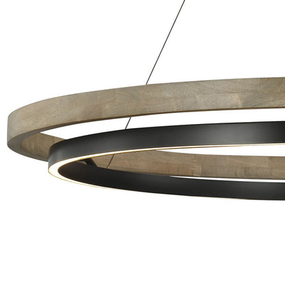 Grace 48"W Matte Black and Weathered Oak LED Chandelier