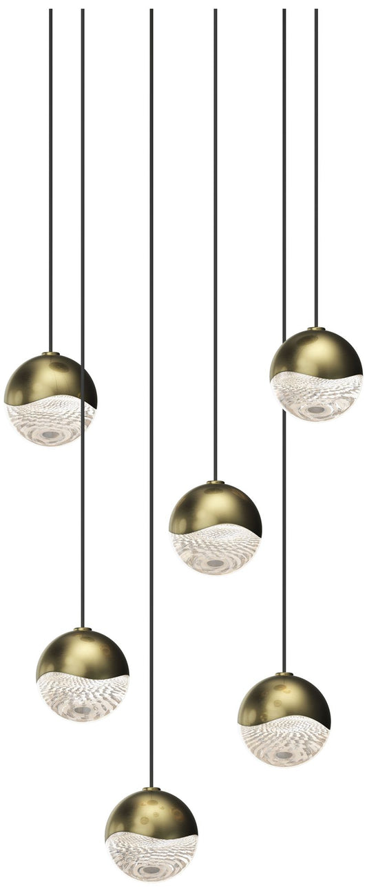 Grapes 10.5" Wide Round 6-Light Brass LED Pendant