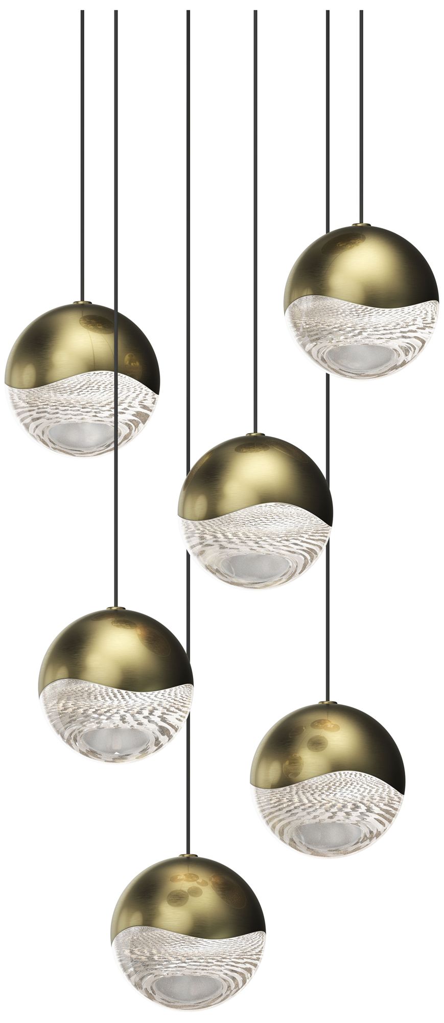 Grapes 11.75" Wide Round 6-Light Brass LED Pendant