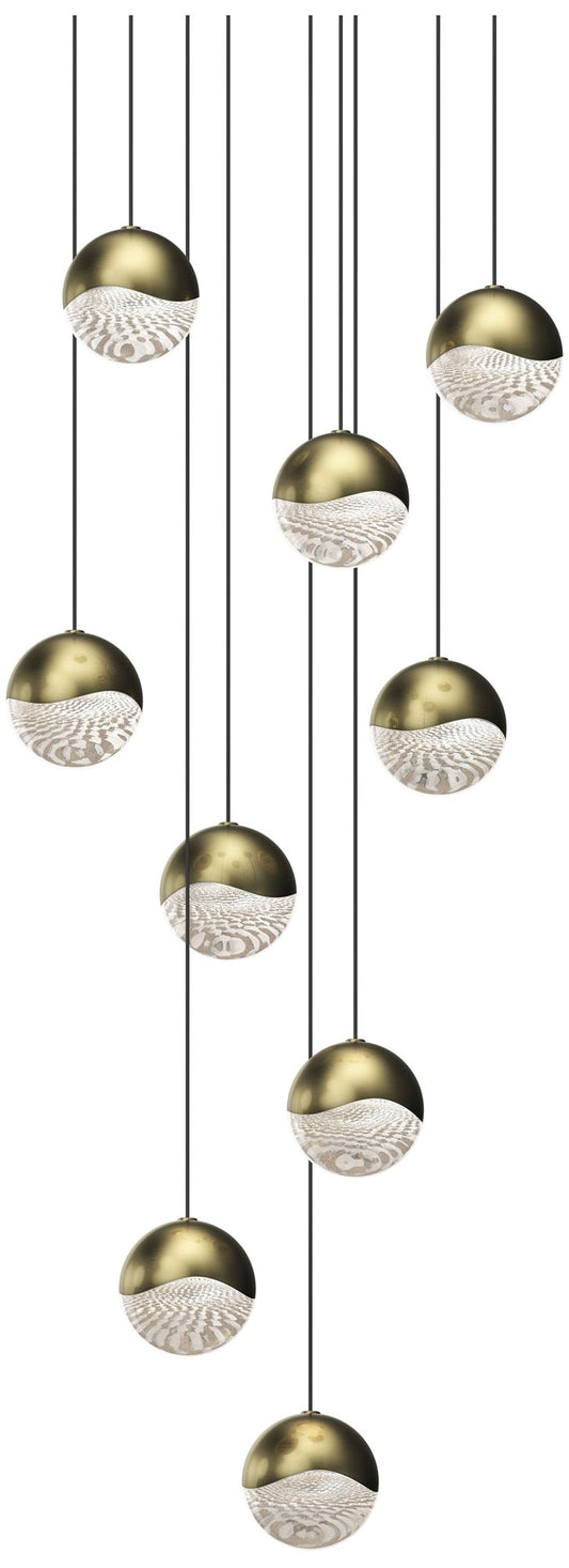 Grapes 13.25" Wide Round 9-Light Brass LED Pendant