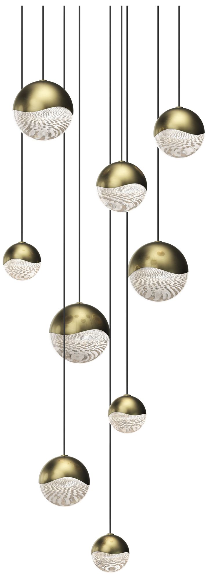 Grapes 13.75" Wide Round 9-Light Brass LED Pendant