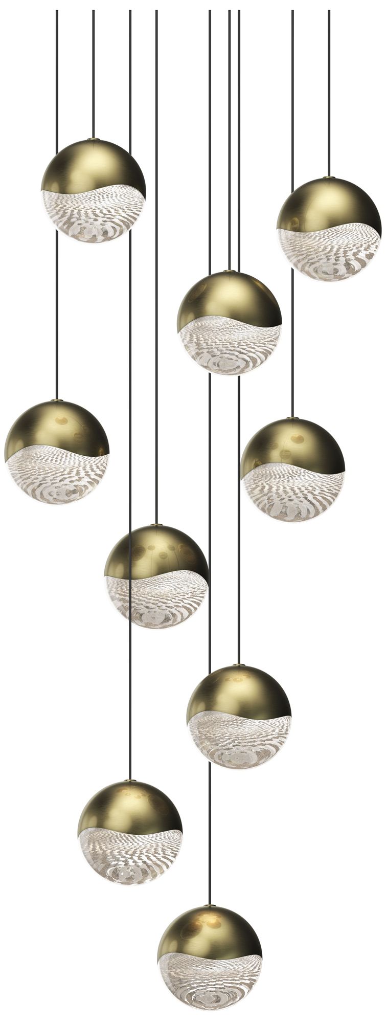 Grapes 13.75" Wide Round 9-Light Brass LED Pendant