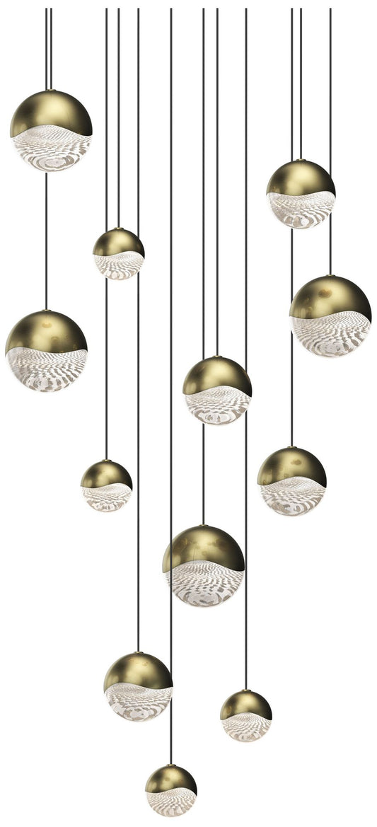 Grapes 17" Wide Round 12-Light Brass LED Pendant