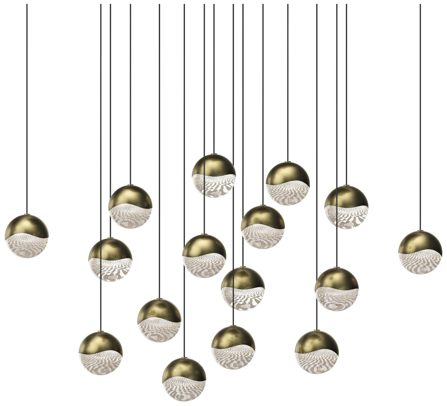 Grapes 23.25" Wide Square 16-Light Brass LED Pendant