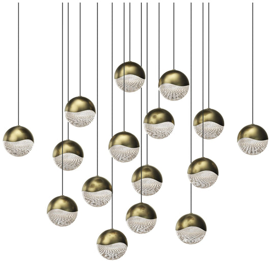 Grapes 23.75" Wide Square 16-Light Brass LED Pendant