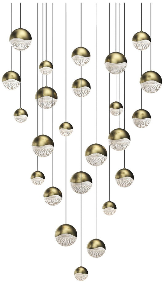 Grapes 27" Wide Round 24-Light Brass LED Pendant