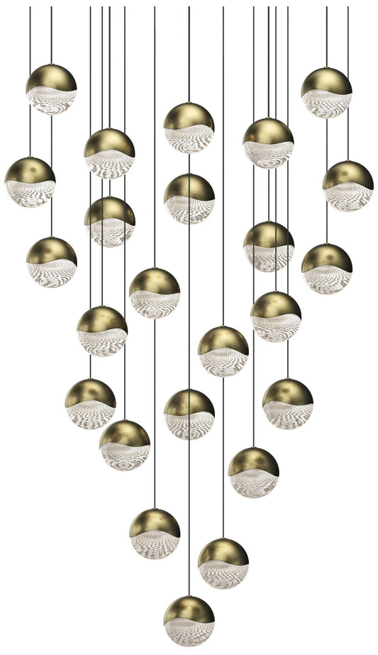 Grapes 27" Wide Round 24-Light Brass LED Pendant