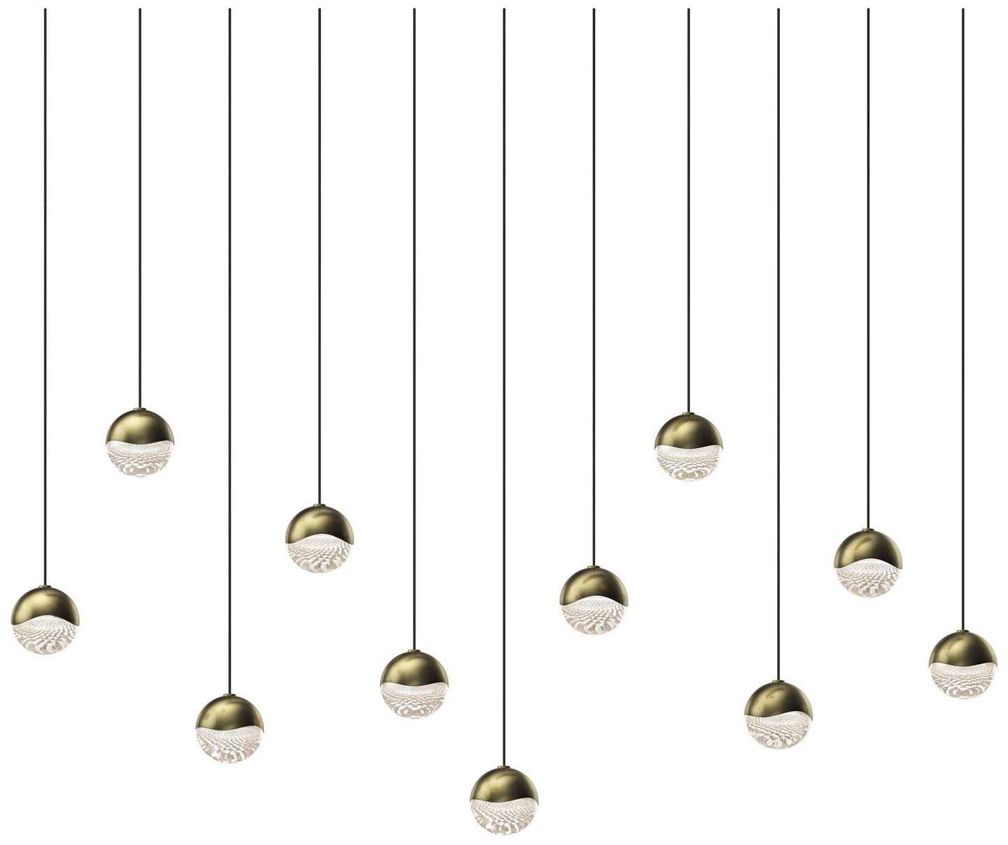 Grapes 36.25" Wide Rectangle 11-Light Brass LED Pendant