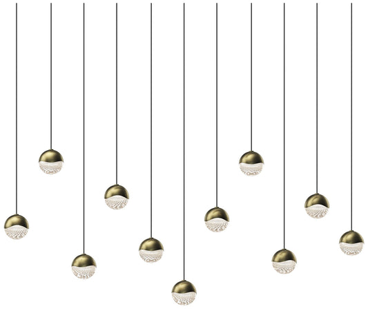 Grapes 36.25" Wide Rectangle 11-Light Brass LED Pendant