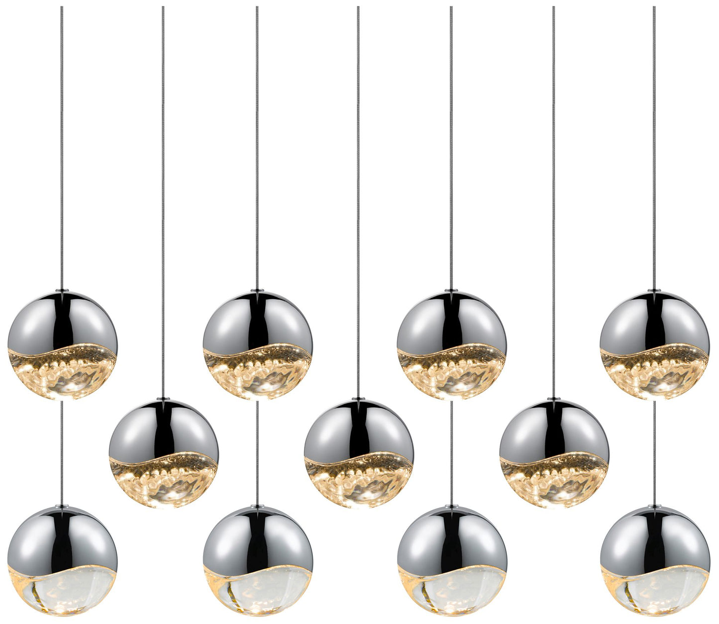 Grapes 37.5" Wide 11-Light Polished Chrome Large Rectangle LED Pendant