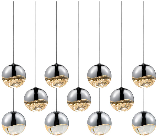 Grapes 37.5" Wide 11-Light Polished Chrome Large Rectangle LED Pendant