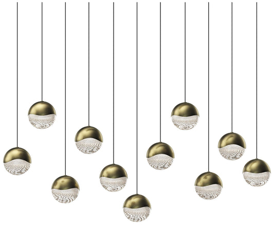 Grapes 37.5" Wide Rectangle 11-Light Brass LED Pendant