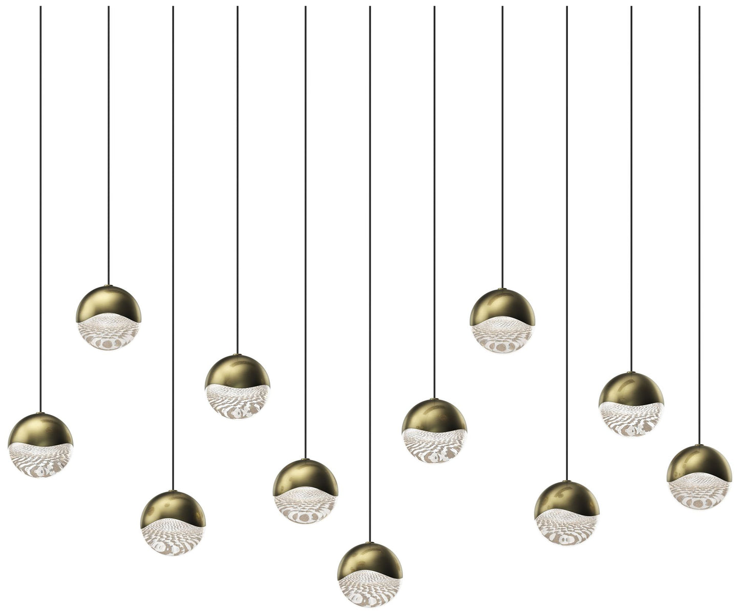 Grapes 37" Wide Rectangle 11-Light Brass LED Pendant