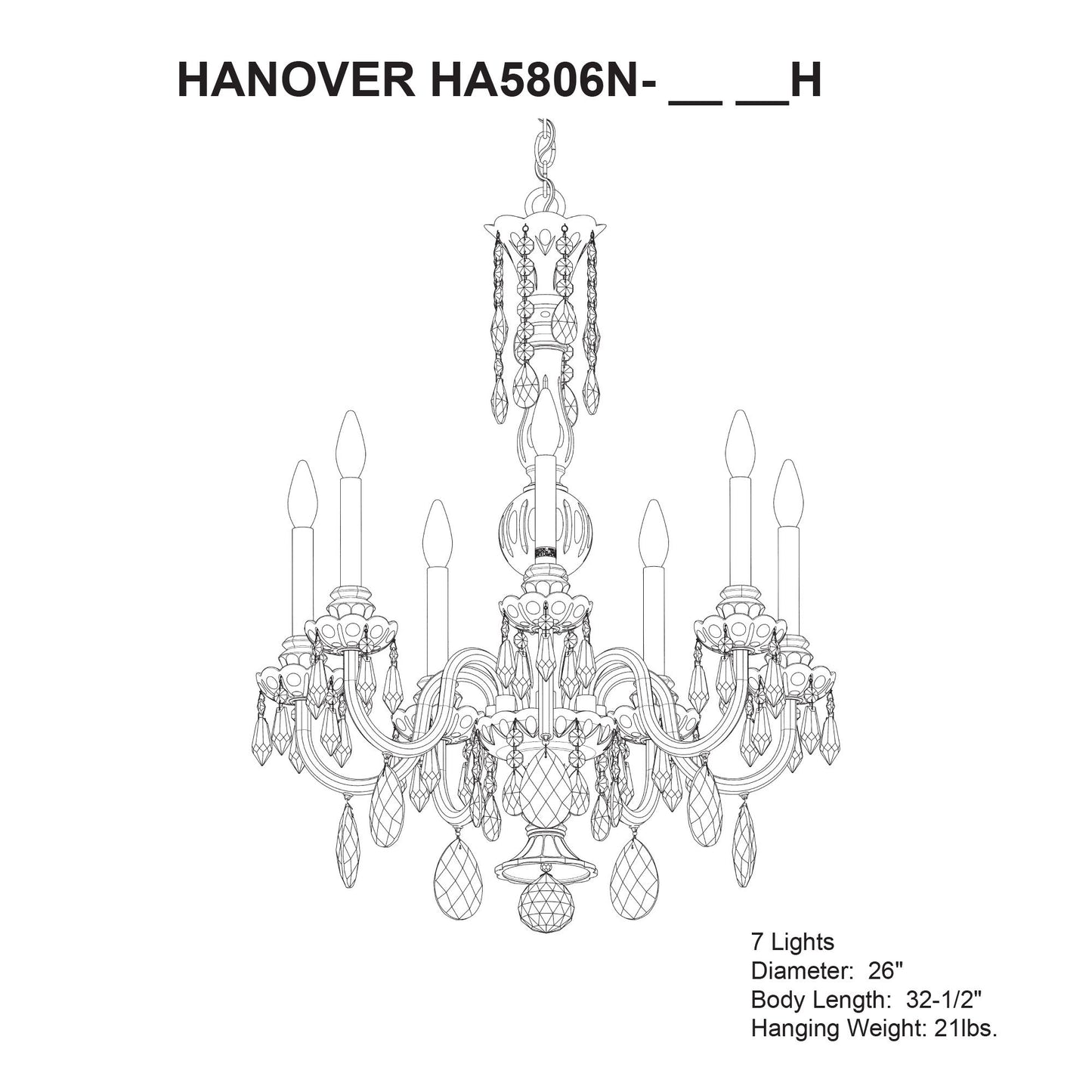 Hamilton Nouveau 32.5"H x 26"W 6-Light Crystal Chandelier in Silv