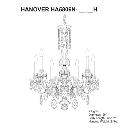 Hamilton Nouveau 32.5"H x 26"W 6-Light Crystal Chandelier in Silv