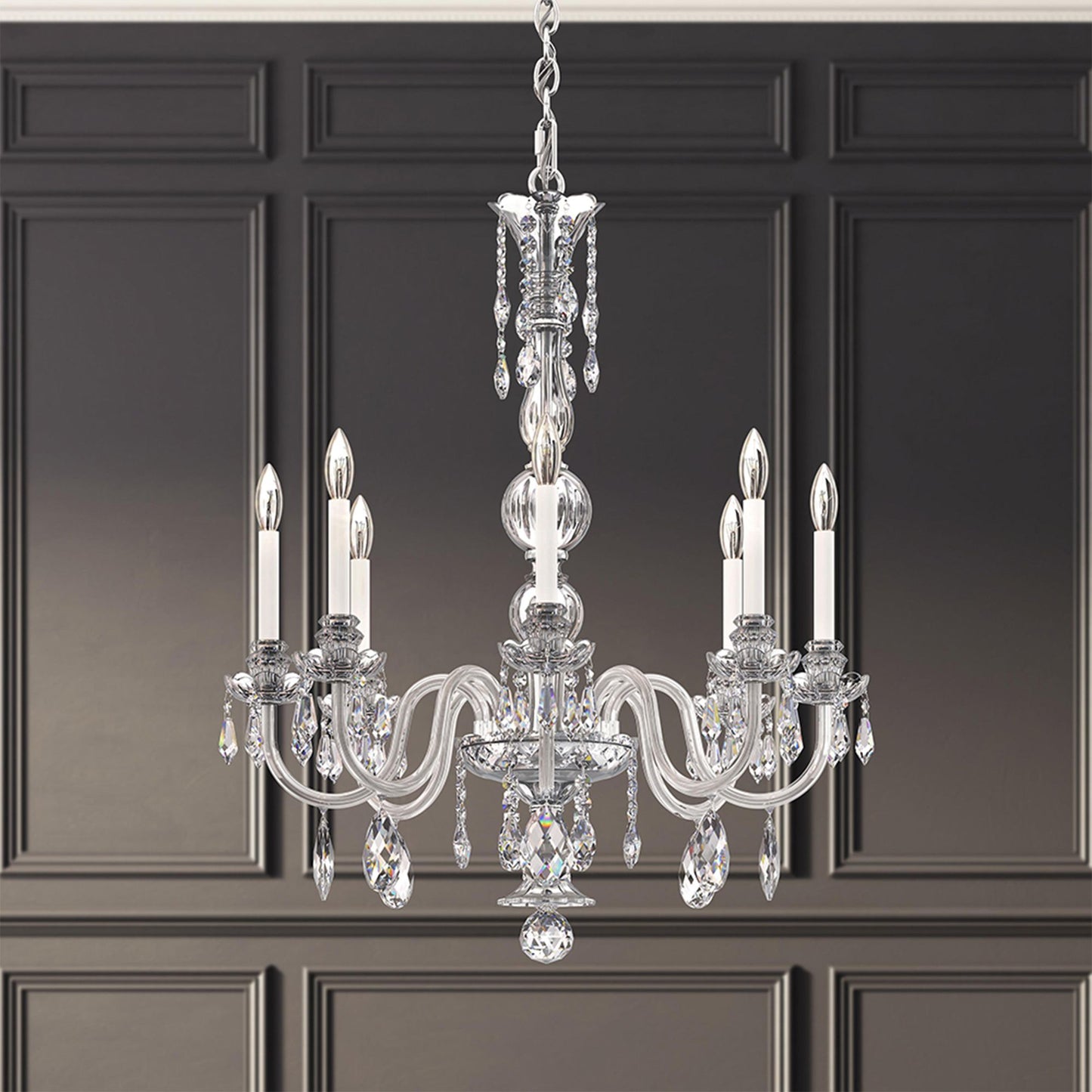 Hamilton Nouveau 35"H x 28"W 7-Light Crystal Chandelier in Silver