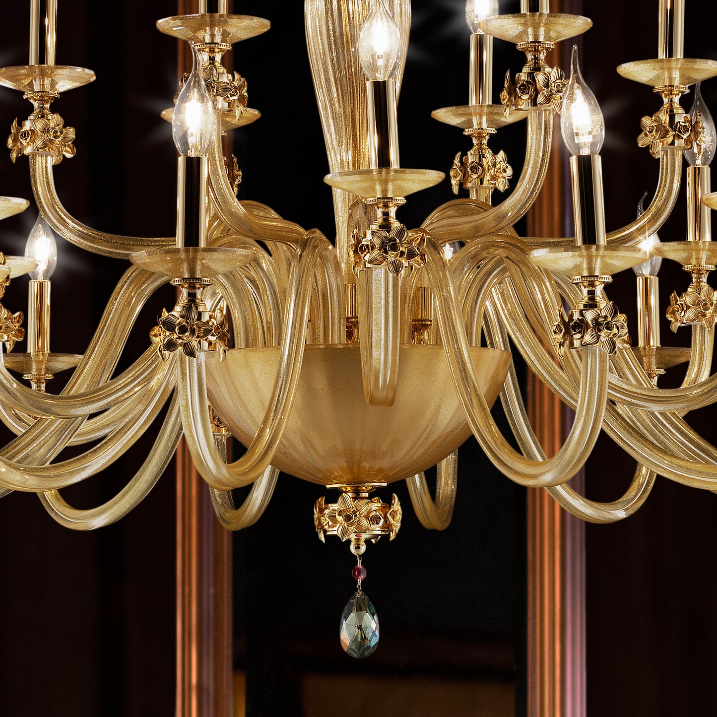 Hand Blown Glass Chandelier With Flowers