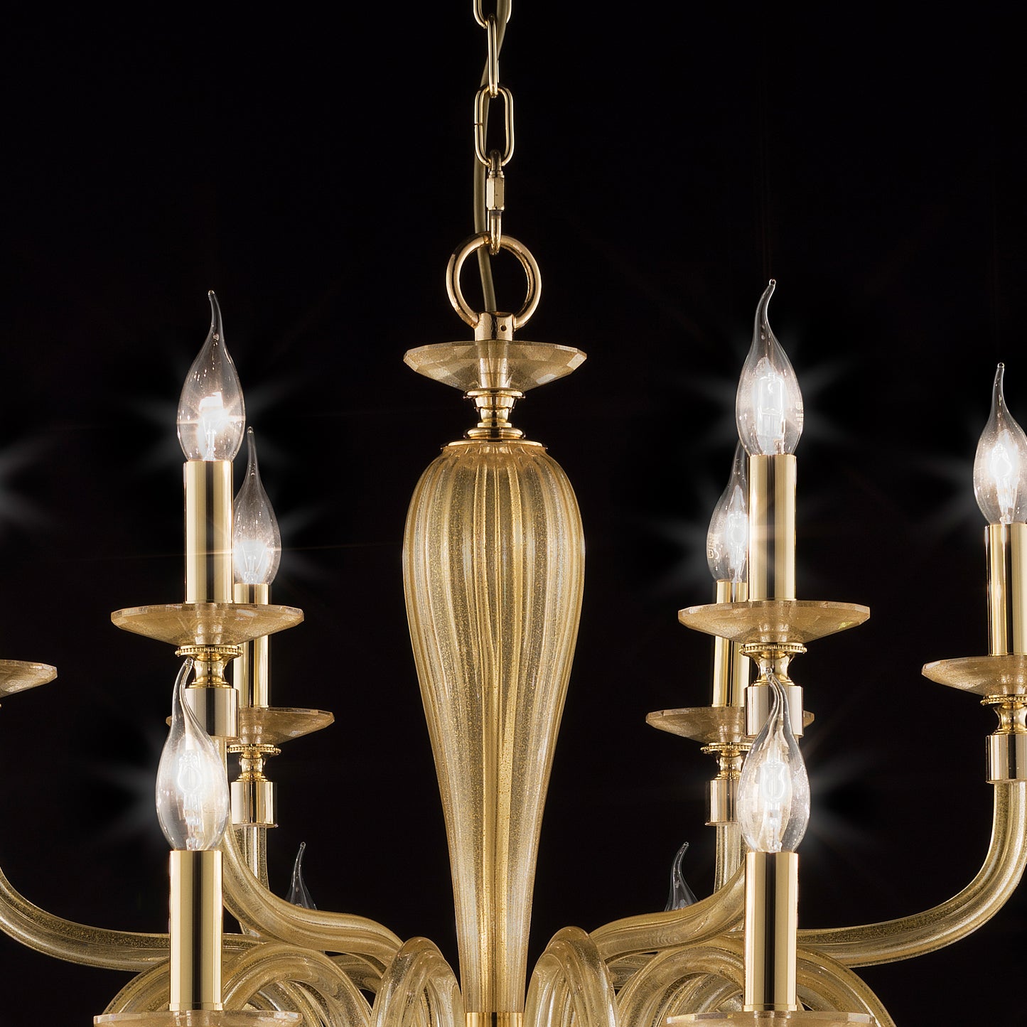 Hand Blown Gold Sheen Glass Chandelier