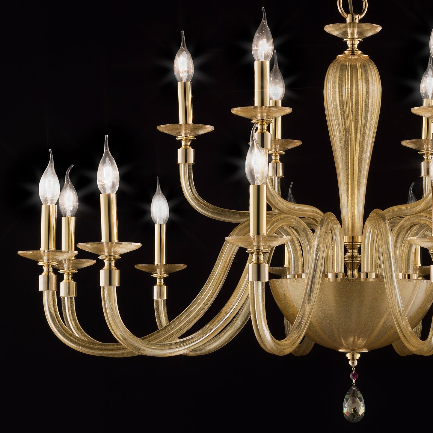 Hand Blown Gold Sheen Glass Chandelier