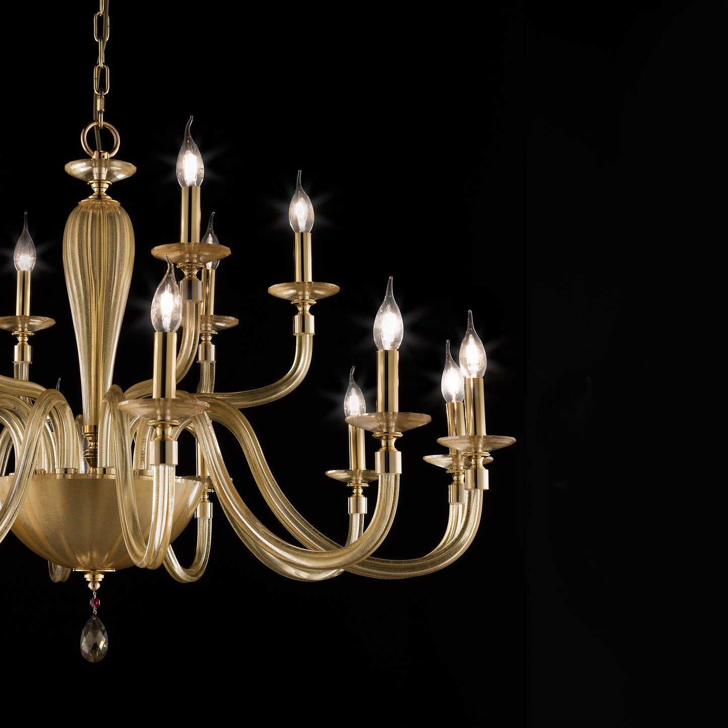 Hand Blown Gold Sheen Glass Chandelier