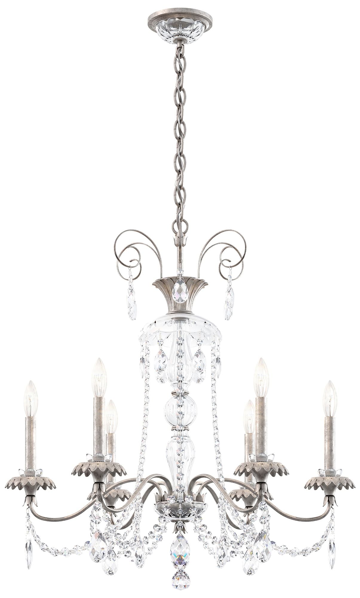 Helenia 30"H x 28"W 6-Light Crystal Chandelier in Antique Silver