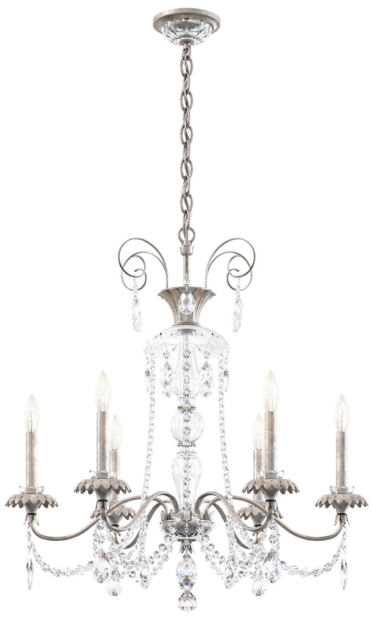 Helenia 30"H x 28"W 6-Light Crystal Chandelier in Antique Silver