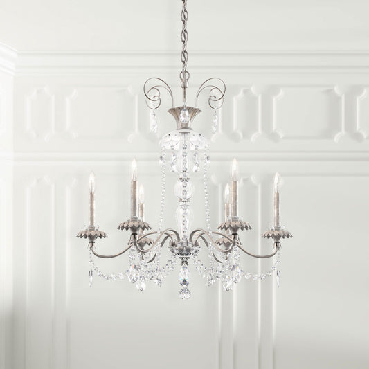 Helenia 30"H x 28"W 6-Light Crystal Chandelier in Antique Silver