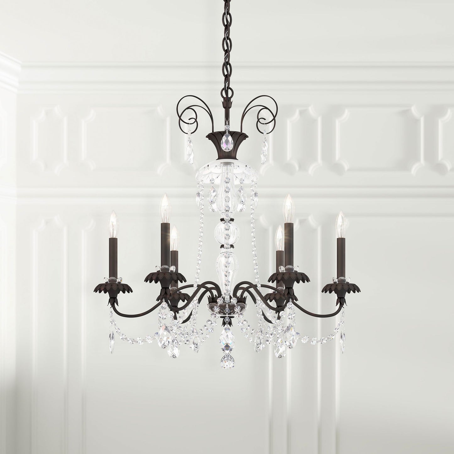 Helenia 30"H x 28"W 6-Light Crystal Chandelier in Black