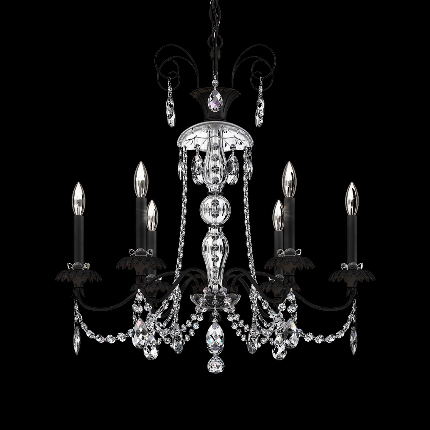 Helenia 30"H x 28"W 6-Light Crystal Chandelier in Black
