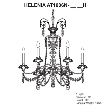 Helenia 30"H x 28"W 6-Light Crystal Chandelier in Black