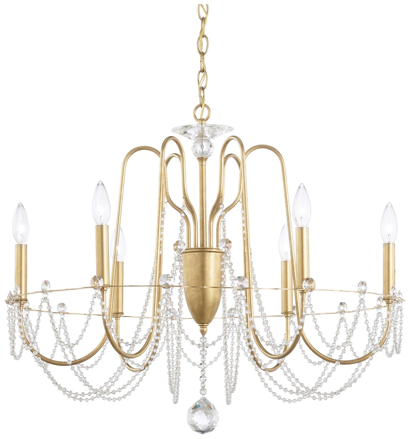 Helenia 30"H x 28"W 6-Light Crystal Chandelier in Heirloom Gold