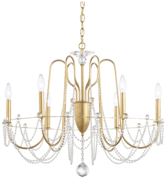 Helenia 30"H x 28"W 6-Light Crystal Chandelier in Heirloom Gold